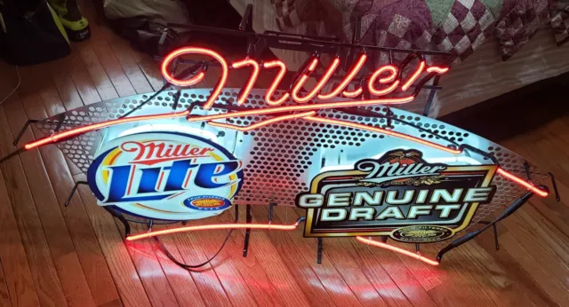 Large Vintage Miller Lite & Genuine Draft Beer Real Tube Neon Sign 2004 USA