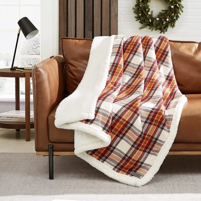 - Throw Blanket, Reversible Sherpa Fleece Bedding, Home Decor for All Seasons (E