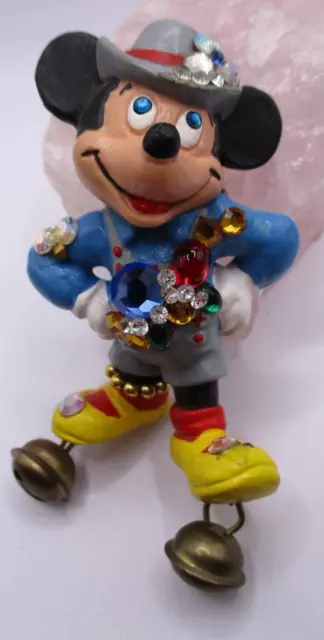 Seltene Brosche Mickey Maus Disney Bully 1990 Strass Glöckchen Sammlerstück 9 cm