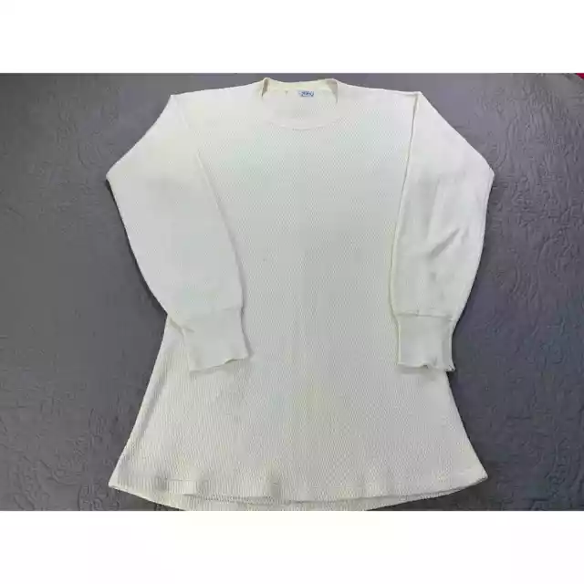 Vintage Pilgrim Thermal Shirt 60s Off White Cream Long Sleeve Mens Large Under