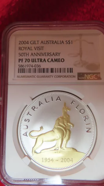 2004 Australia Florin Royal Visit PCGS PR 70 24kt Gilt Gilded 1 oz .999 Silver