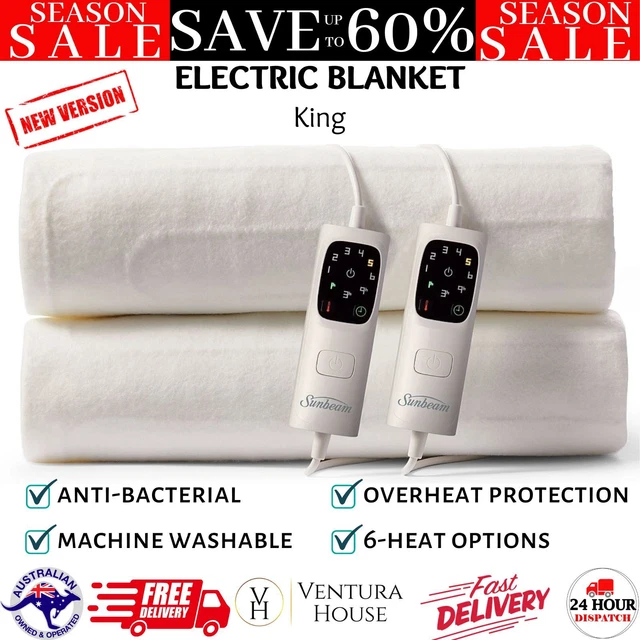 SUNBEAM SLEEP PERFECT Antibacterial Electric Blanket Dual Controller King  White $324.97 - PicClick AU
