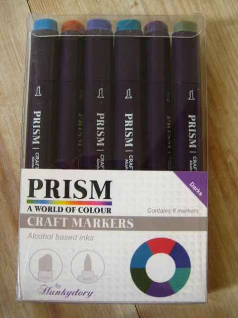 Marcadores artesanales de prisma - Juego de 6 bolígrafos oscuros de doble extremo tintas a base de alcohol Hunkydory