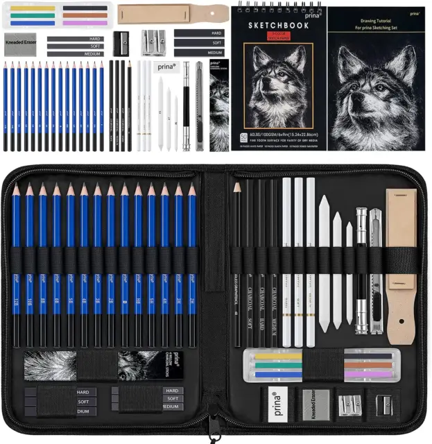 Prina 76 Pack Drawing Set Sketching Kit, Pro Art Sketch Supplies with  3-Color Sk