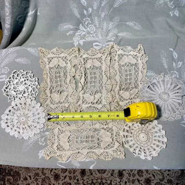 Antique Lot Of 8 Handmade Crochet Doilies White Tea Colored Beige Gray Hand Dyed