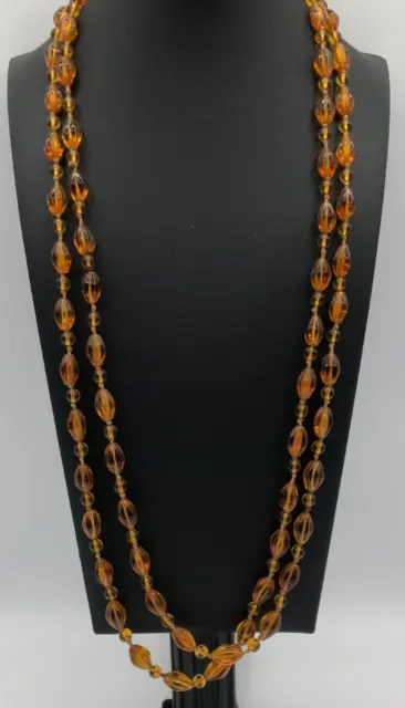 Antique Art Deco Faceted Amber Glass Beaded Flapper Necklace 52" Extra Long