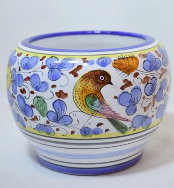 Deruta Cama Round Pot Planter  Italian Pottery  Floral Bird Pattern