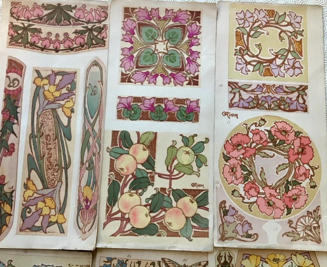 [ART NOUVEAU]. GEORGES RIOM. Modèles pour la Pyrogravure 8 planches ...