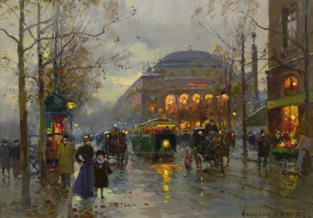 Paris Street Scene By Edouard Cortes Oil painting Giclee Printed on Canvas P2160