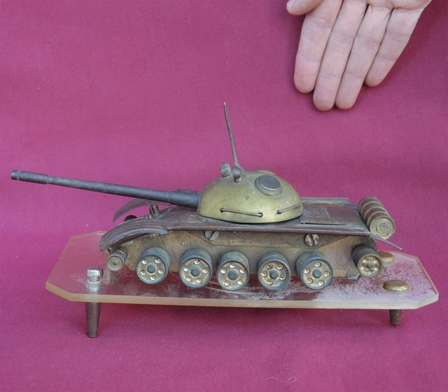Old Big TANK T-54 USSR Big Brass DESKTOP MODEL Soviet Handmade vintage