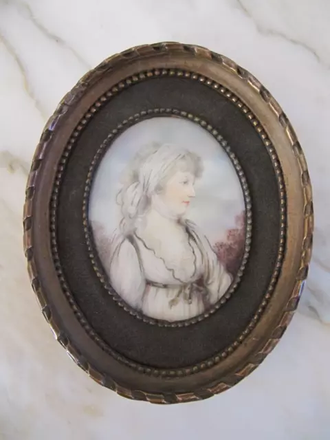 Antique Early 19th Century  Miniature Portrait ( Hand Painted In Original Frame)