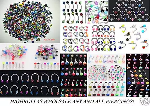 1000+ PC Body Jewelry Tongue-Belly-Eyebrow-Lip-Labret-Captive Rings-Ear Plugs-CZ