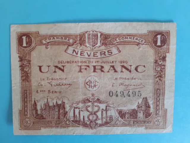 Billet de nécessité - Chambre de commerce de Nevers - Un Franc - 4e Série - 1920