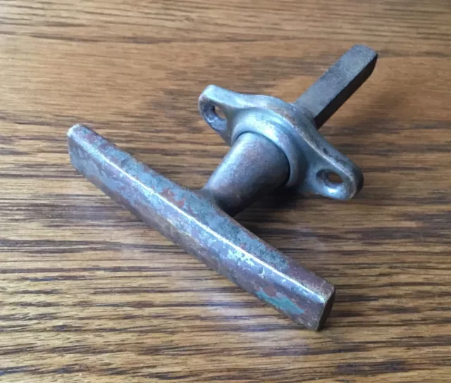 1920s T~SHAPED HANDLE vtg antique exterior non locking door deck