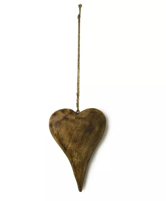 Rustic Wooden Hanging Heart Decoration -17cm /Brown