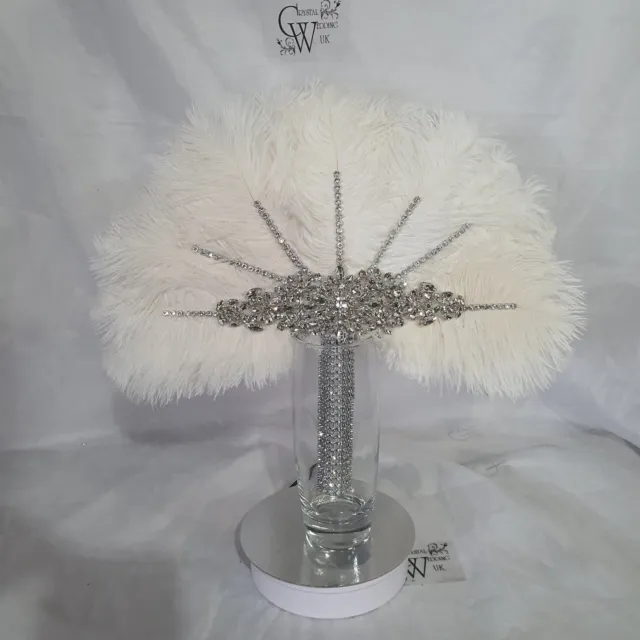 OFF WHITE Wedding feather fan, brides ostrich fan, wedding hand fan- custom