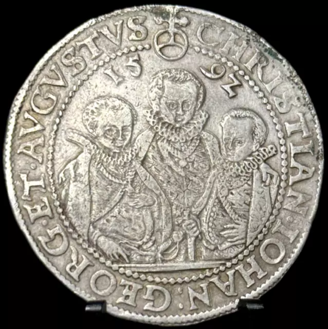 Germany Saxony Thaler 1592-HB Christian II Johann Georg I & August Silver Coin