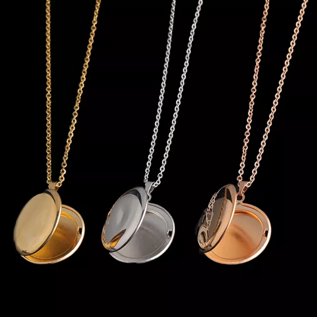 Stainless Steel Photo Locket Necklace 3 Colors Open Round Pendant NecklacesB-wf_