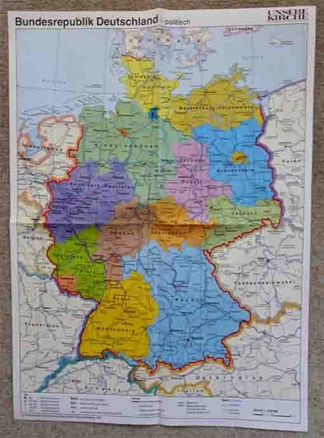 BUNDESREPUBLIK DEUTSCHLAND-LANDKARTE POLITISCH und physisch 40x55 cm
