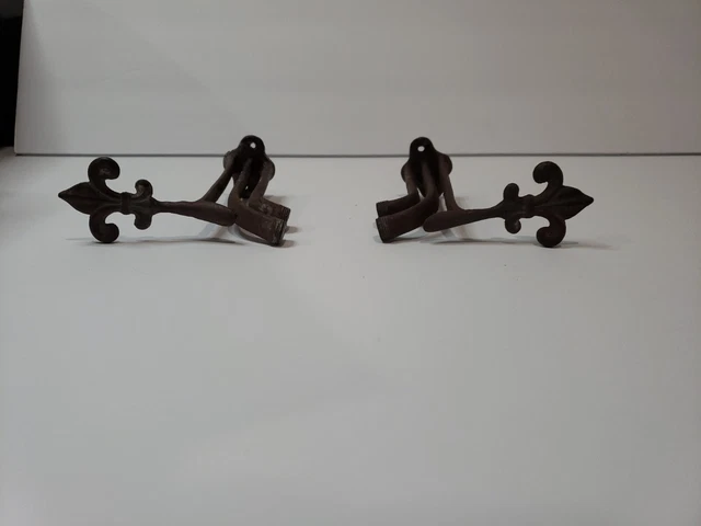 Vintage Double Curtain Rod brackets for 3/8" rod Iron Fleur de Lis GR15