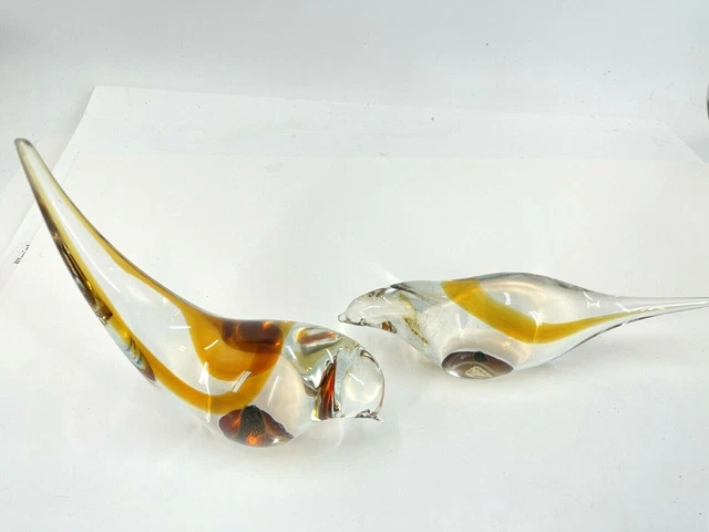Very Fine Massive Pair Mid Century Modern 1950s Murano Art Glass Doves Venetian