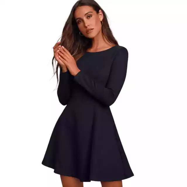Forever chic black sales long sleeve dress