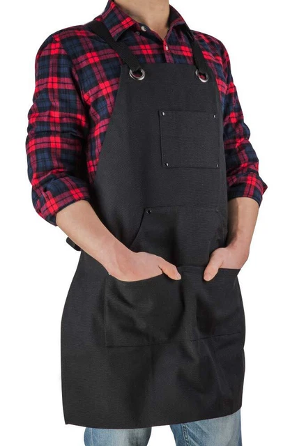 16 Canvas Apron for Men - Black Heavy Duty Work Apron for Carpenters...