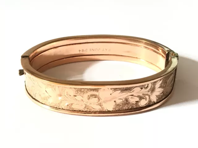 Antique Victorian 1884 9 ct rolled gold finely engraved bangle bracelet