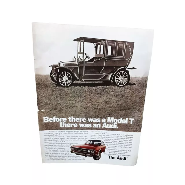 Audi and Model T Car vintage 1972 Magazine Print Ad