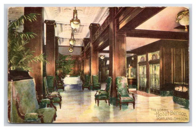 PORTLAND OREGON OR ~ THE LOBBY of HOTEL BENSON ~ Unposted vintage antigque