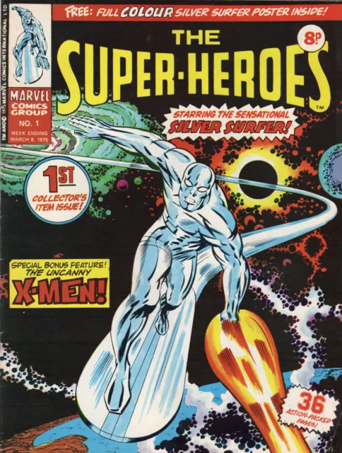 Super-Heroes 1 (1975): UK Marvel - Free Gift Poster - Free/Low Shipping - Surfer