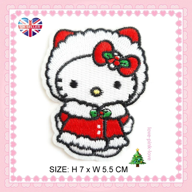HELLO KITTY WEIHNACHTEN voll bestickte Applikation Bügeln Aufnähen Patch Abzeichen UK VERKÄUFER 🙂