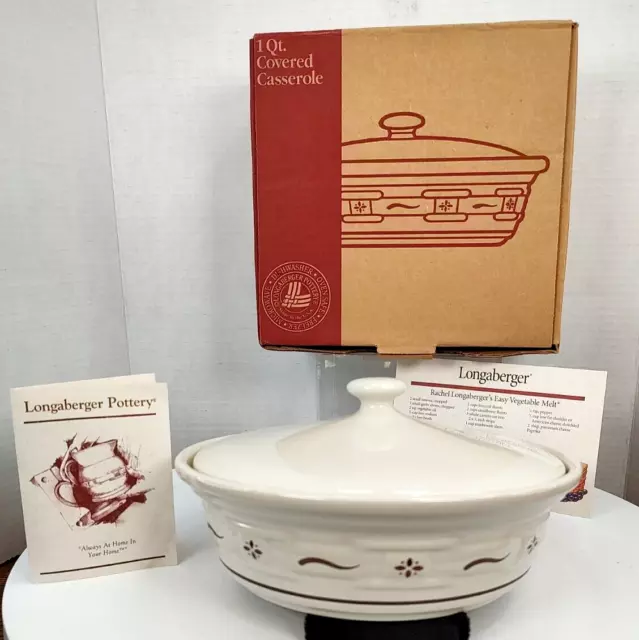 Longaberger Pottery 1qt Round Red Tradition Covered Casserole Baking Dish NIB