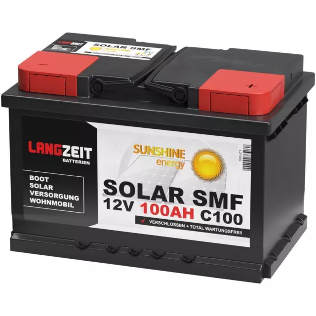 LANGZEIT SOLAR SMF 100AH 12V Solarbatterie Boots Wohnmobil Versorgungs Batterie