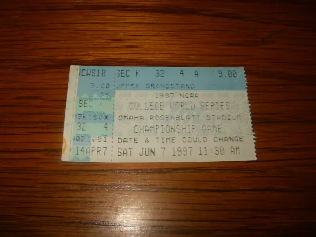 LSU 1997 Vintage Ticket Stub  COLLEGE WORLD SERIES FINAL GAME.  LSU's 4th Title