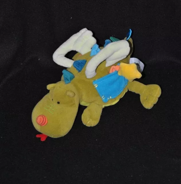 Peluche doudou Walter dragon vert LILLIPUTIENS activité miroir ailes grelot TTBE