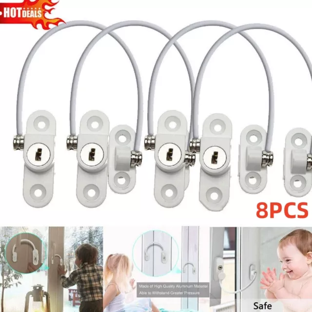 4/8X White Window Door Cable Restrictor Ventilator Child Safety Security Lock UK