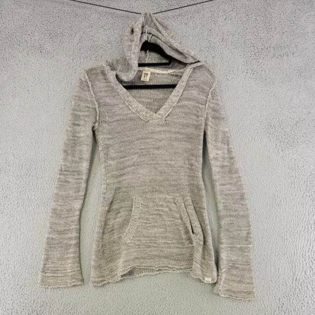 Roxy Hoodie Womens S Small Gray Pullover V Neck Sweater Pockets Casual Knit