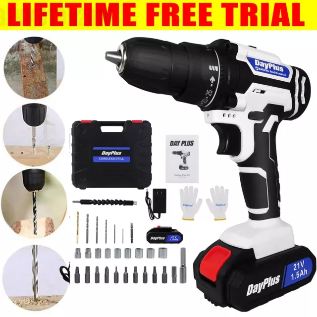 21V Cordless Drill Driver Set Li-ion Battery Electric Screwdriver Combi Drills