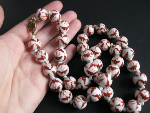 Vintage, Hand-Knotted, Red & White, Butterfly, Chinese Export Bead Necklace