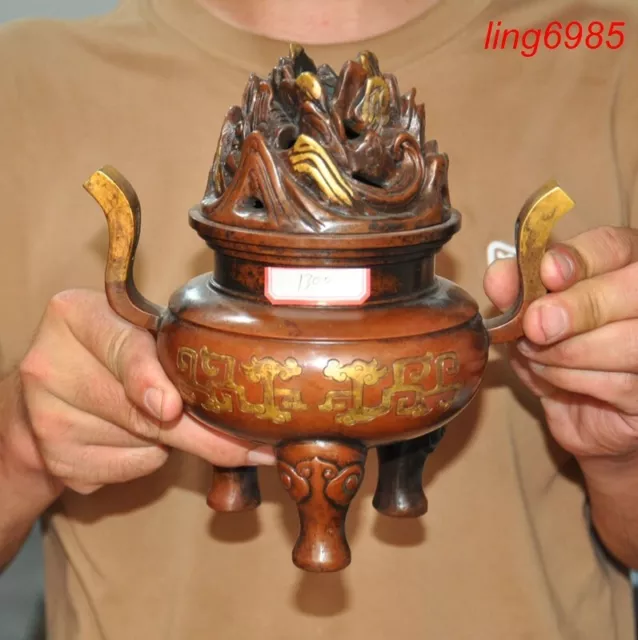 China Buddhism temple purple bronze Gilt beast statue Incense burner Censer