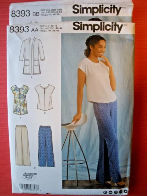 Simplicity 8393 Misses/Womens Pants Tunic Top Cardigan Pattern  10-18 or 20W-28W