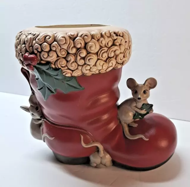 CERAMIC CHRISTMAS MOLD Santa Claus Boot w/ Mice Planter Vase Hobbiest ...