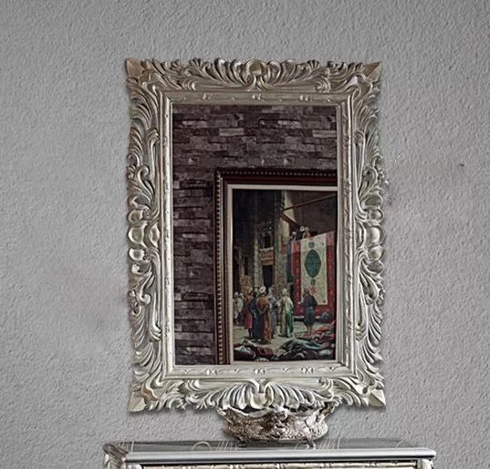 Großer Barock Wandspiegel antik Silber 120x90 Standspiegel Spiegel  Flurspiegel