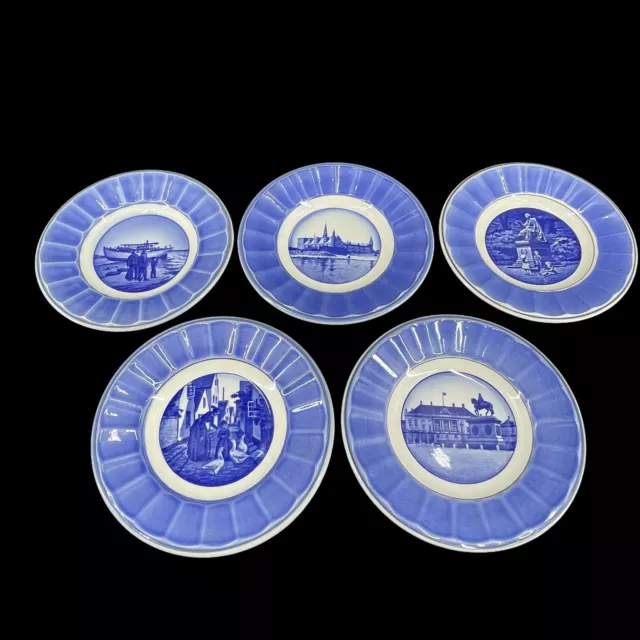 Lot of 5 Royal Copenhagen Denmark Blue Fajance Collector Wall Plates Plaques 6"