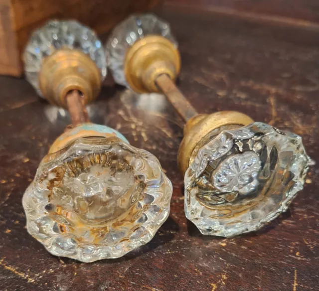 Vintage Pair Glass Door Knob Sets Lot Of 2