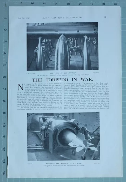 1914 Ww1 Print Torpedo In War Explosion Battleship Torpedo Nets