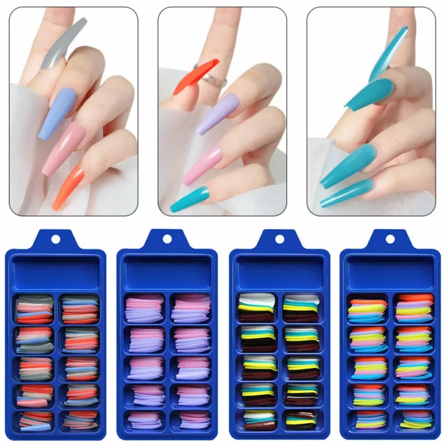 100Pcs Long Fake Nails Acrylic Artificial False Nail Tips Stick on Full Nail  US