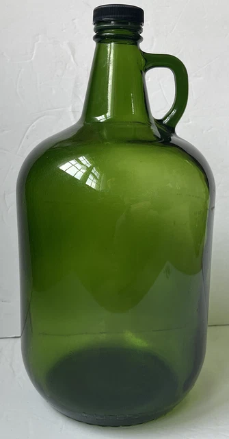 Green Glass Jug 4 Liters/1 Gallon w/Handle & Plastic Screw Cap