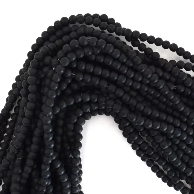 Matte Black Onyx Round Beads Gemstone 15" Strand 3mm 4mm 6mm 8mm 10mm 12mm